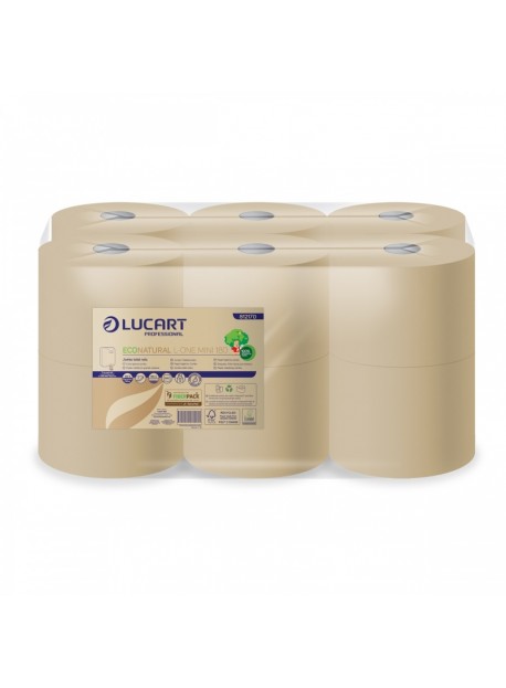 Lucart Econatural L-ONE Mini 180 toalettpapír, 2 rétegű, 800 lapos, 12 tekercs/karton