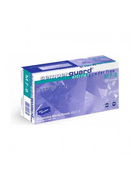 Semperguard Sapphire, púdermentes nitril munkavédelmi kesztyű S-es 200db/doboz